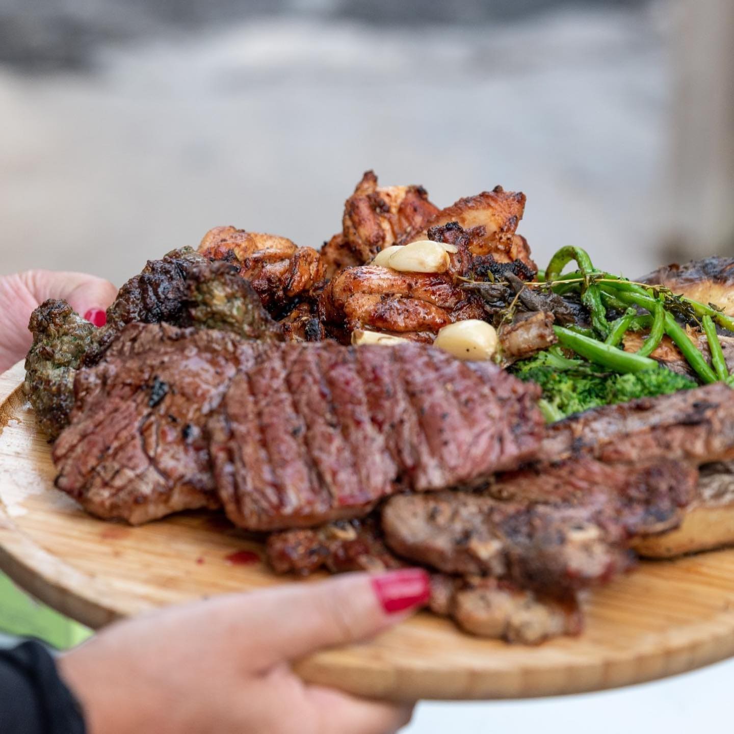 A plate of grilled mains fresh off the grill at Focaccia
